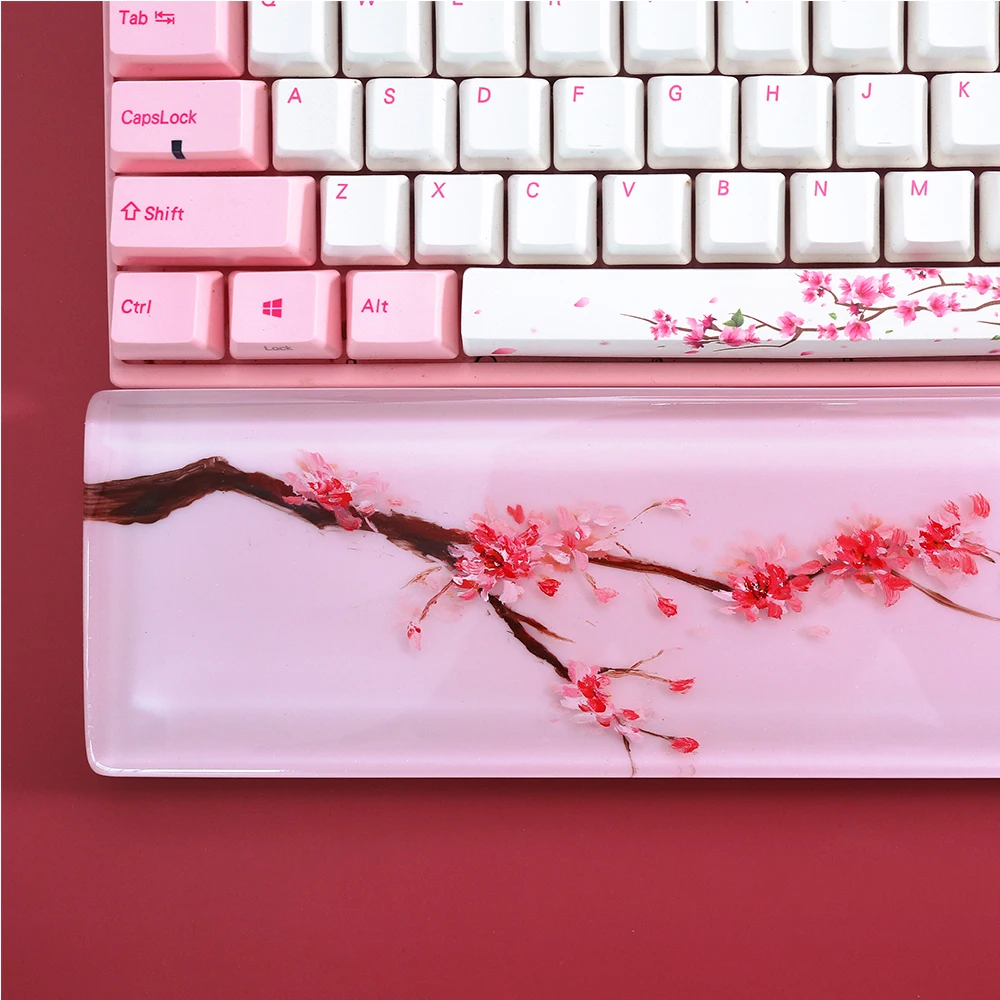 Imagem -03 - Pink Sakura Resina Teclado Mão Descanso para Jogos Mecânicos Pulso Resto Teclado Bandeja Personalizado Cherry Blossom Hand Rest