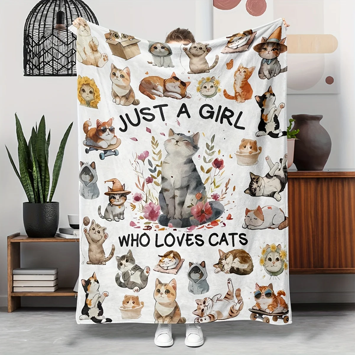 

1pc Cozy Flannel Blanket with Adorable Cat & Dog Design – Soft, Warm, and Tear-Resistant Throw for Sofa, Bed, or Office – Perfec