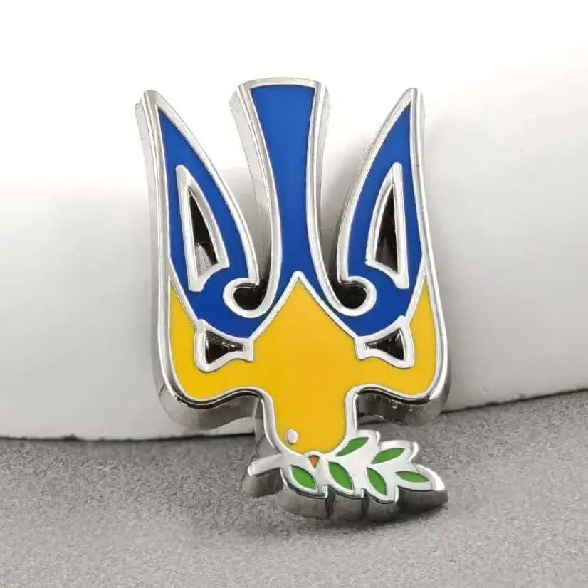 Ukraine Trident Enamel Pin Peace Dove Olive Branch Brooch Ukrainian Coat of Arms Metal Badge Flag Color Lapel Pins Jewelry Gift