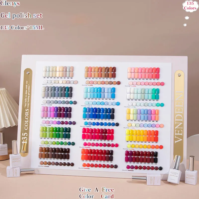 Glenys 135 Color nail polish Glue Popular Soaking gel Color Matching Card Factory Direct Sales Nail Salon Nail Art Clearcoat Set