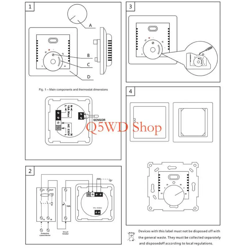 Q5WD 16A 220~240V Temperature Controller for Floor/Electric Heating Easy to Install
