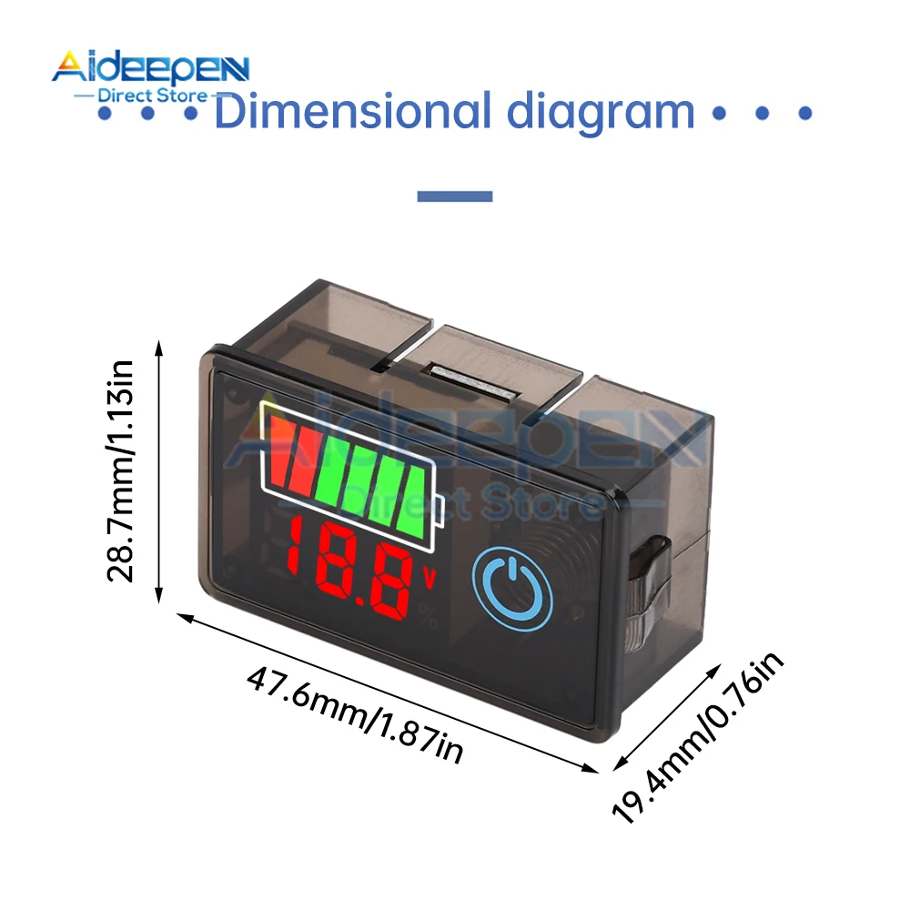 12V 24V 36V 48V 60V Car Battery Charge Level Indicator Lithium Battery Capacity Meter Tester Display LED Tester Voltmeter