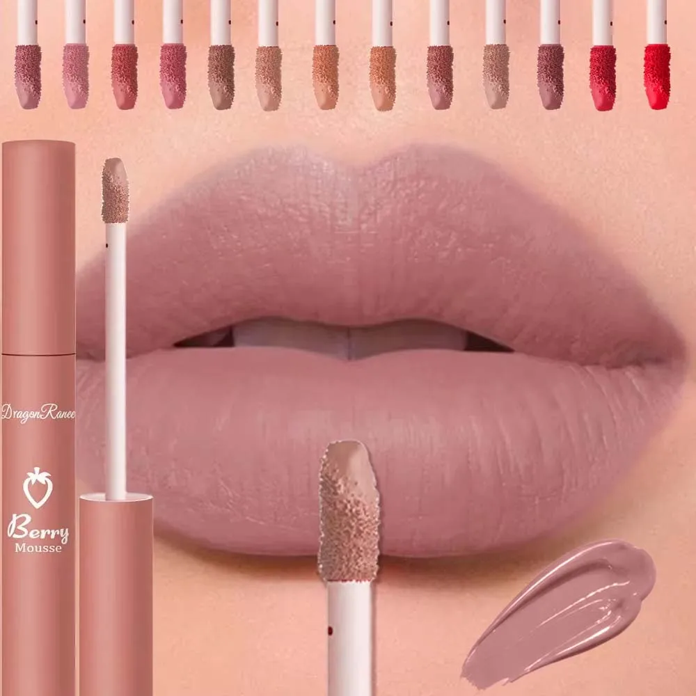 Strawberry Velvet Matte Lip Gloss 12 Colors Waterproof Long Lasting Sexy Lip Glaze Non-stain Cup Moisturizing Liquid Lip Makeup