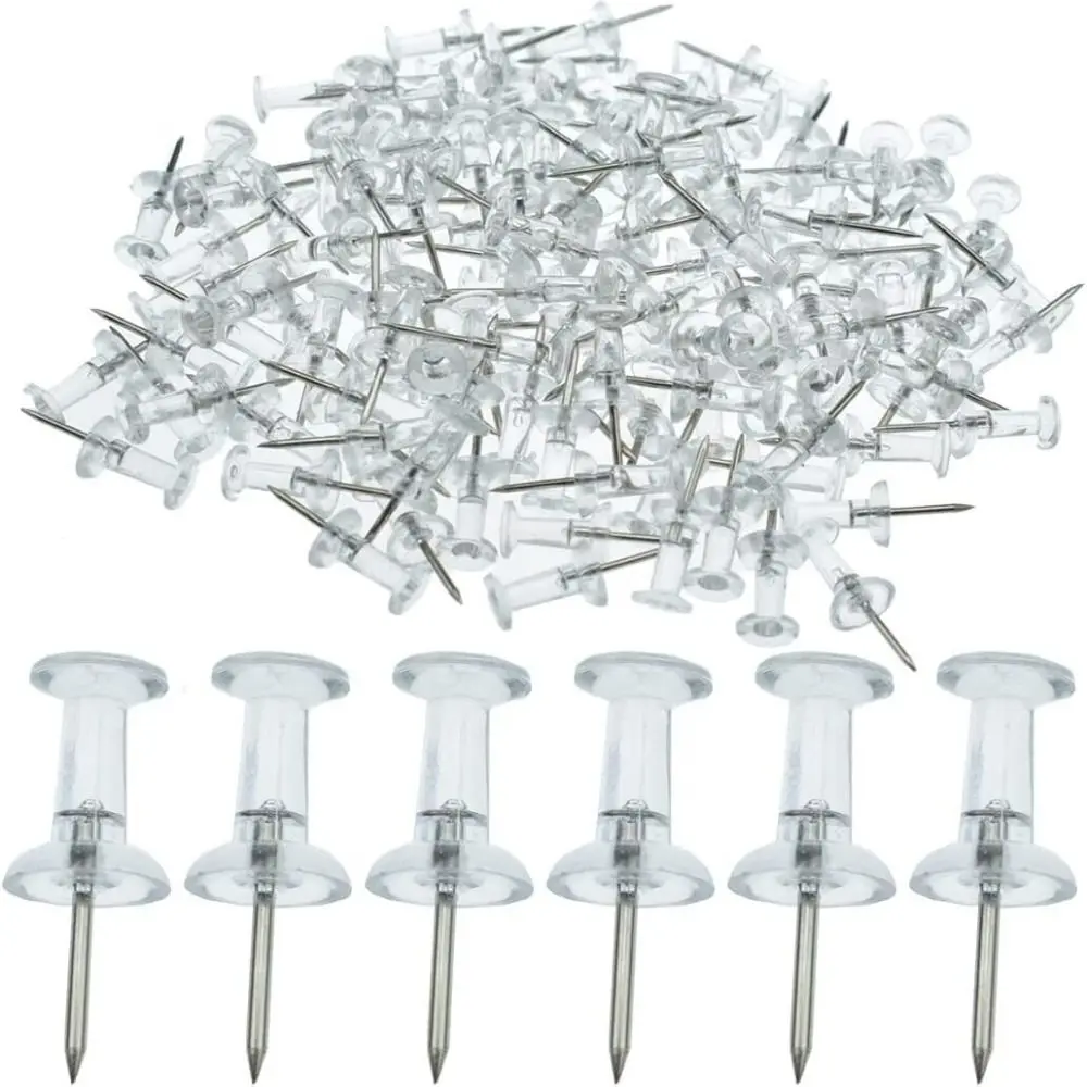 100pcs New Clear Transparent Push Pins Plastic Map Chart Thumb Tacks Creative Annotation Cork Board Drawing Pins