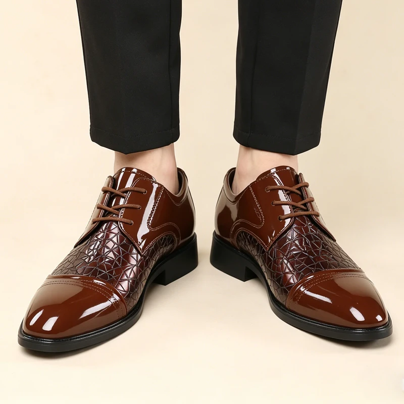 

Men's Business Formal Shoes Comfortable Soft Bottom Derby Anti-slip Wear-resistant Breathable Wedding Shoes for Commuting-HT189
