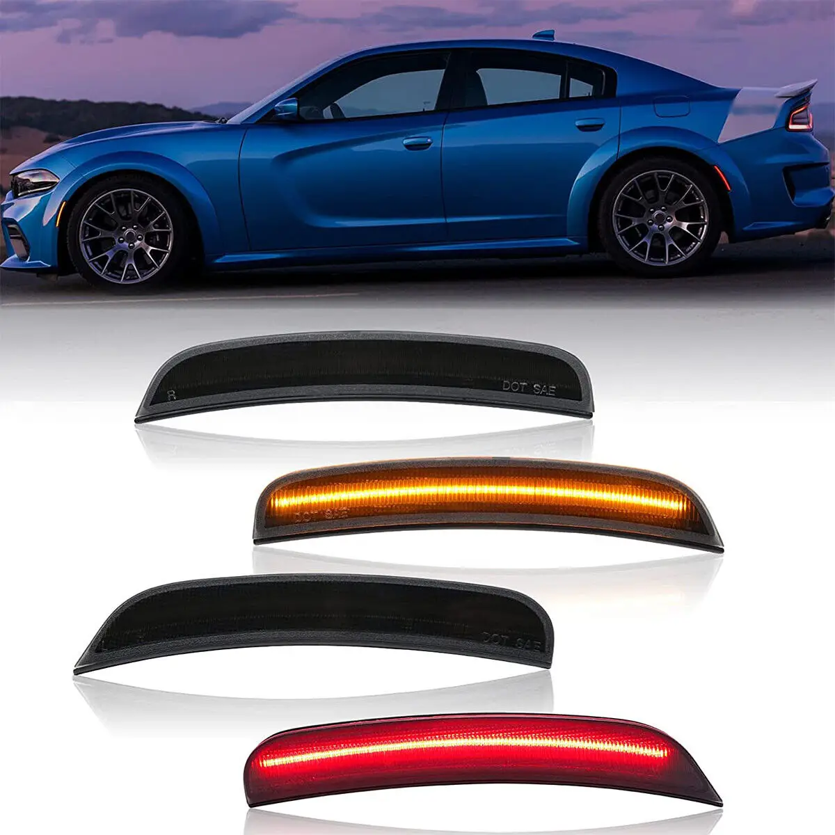 

Front Rear Smoked Side LED Marker Light Lamps Kit For 2015-2023 Dodge Charger