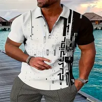 Summer Hot Sale Of The Season Men's Casual Print Vacation Short Sleeve POLO Shirt Breathable Classic Black White Patchwork Loose