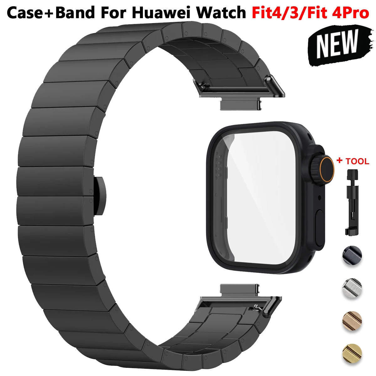 حافظة + سوار من الفولاذ المقاوم للصدأ لساعة Huawei Watch Fit4/Fit 4Pro حافظة واقية للغاية بحزام معدني لساعة Huawei Watch Fit 3 فقط