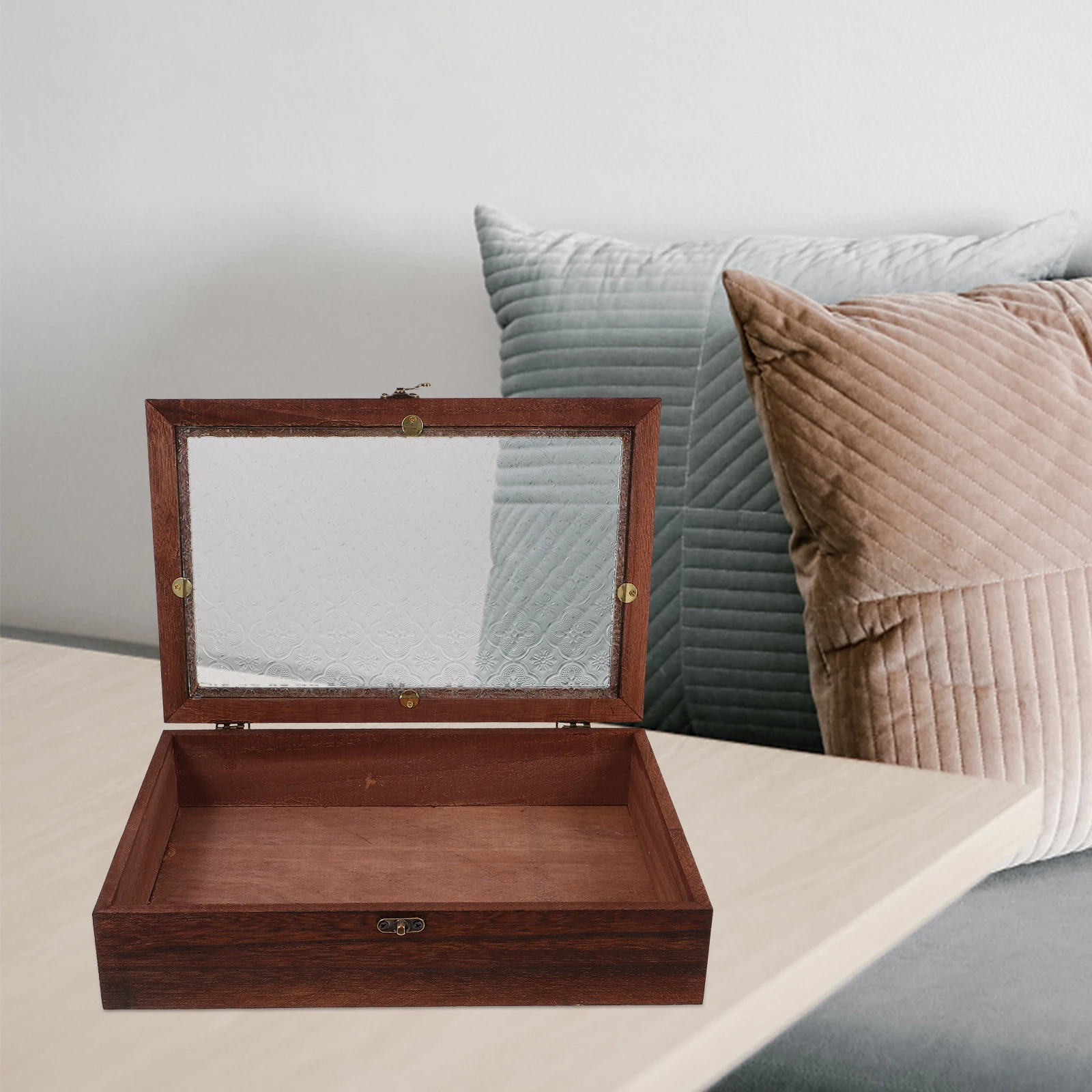 

Wooden Storage Cabinet Glass Box Large Drawer Tea Organizer Jewelry Case Paulownia Lid Display Container