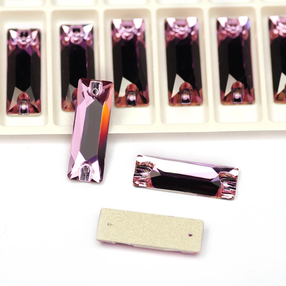 Baguette Luxus Kristall 6A Glas Strasssteine zum Nähen, Rechteckige Mischfarben, Flache Rückseite Strass zum Aufnähen auf Kleidung – Detail 7