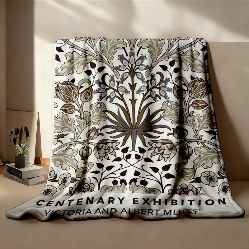 William Morris Floral Flannel Blanket Vintage Botanical Art, Comfort Flannel Throw