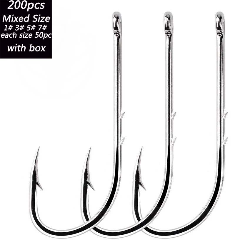 200pcs/box Long Shank Hooks For Fishing Mix Size 1# 3# 5# 7# Sharp Barbed Offset Narrow Bait Hook Fishing Tackle Accessories