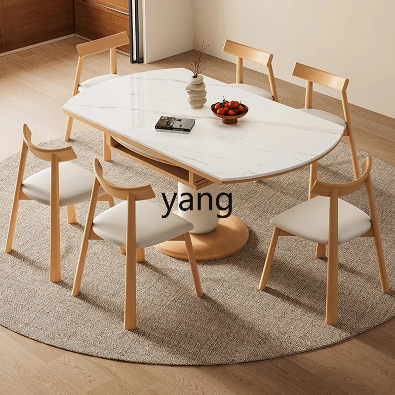 

LMM Extendable Folding Rock Board Dining Table and Chair Set for Home Small Apartment Solid Wood Dining Table