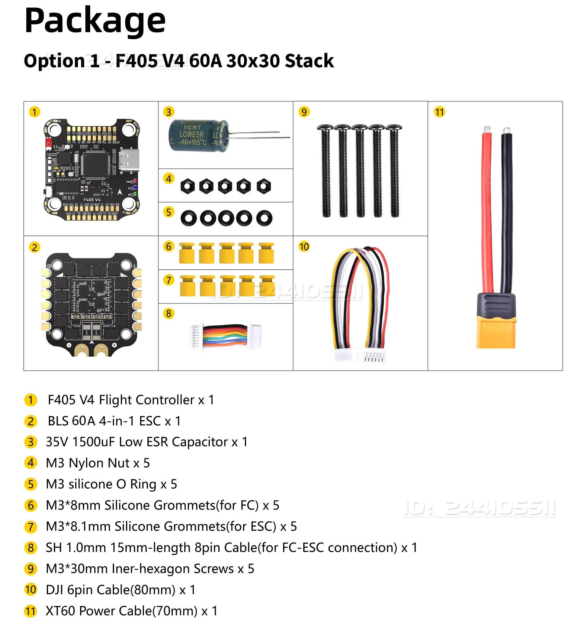 Controlador de vuelo F405 V4 FC con pila ESC BLS 4 en 1 60A para Dron de carreras con visión en primera persona, accesorios multicópteros pequeños de ala fija