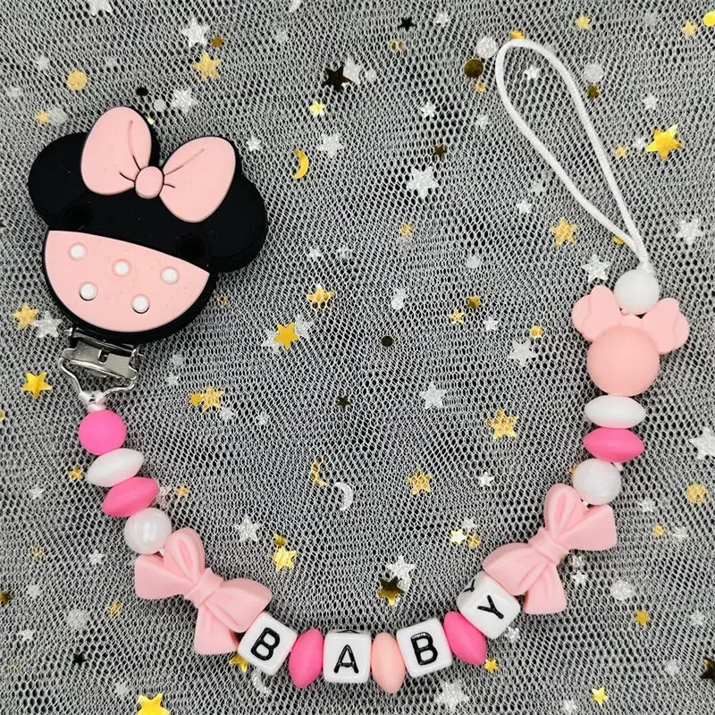 Custom Name Baby Pacifier Clips Chain Silicone Beads Teether Toys Dummy Holder Russian English Name Pacifier Chain Newborn Gift