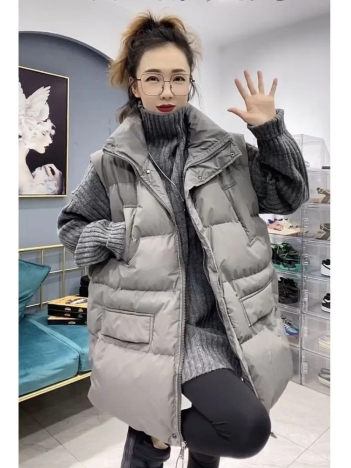 

Extra Large 300 Pou Stand Collar Cotton Vest ex Autumn Winter Loose Warm Vest Outerwear Jaet American Casual Sle