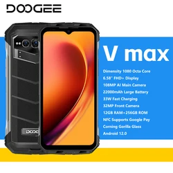 DOOGEE V Max 5G 견고한 휴대폰 치수 1080, 6nm 6.58 인치 FHD + 디스플레이, 22000mAh 33W 충전, 108MP 카메라, NFC 스마트폰 안드로이드