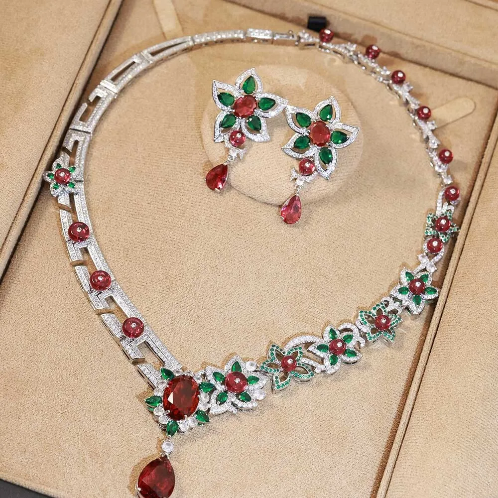 Flower Red Water Droplet Necklace Set New Arrivals Designer Jewelry Unique Collar Choker Fashionable, Luxurious And Gorgeous