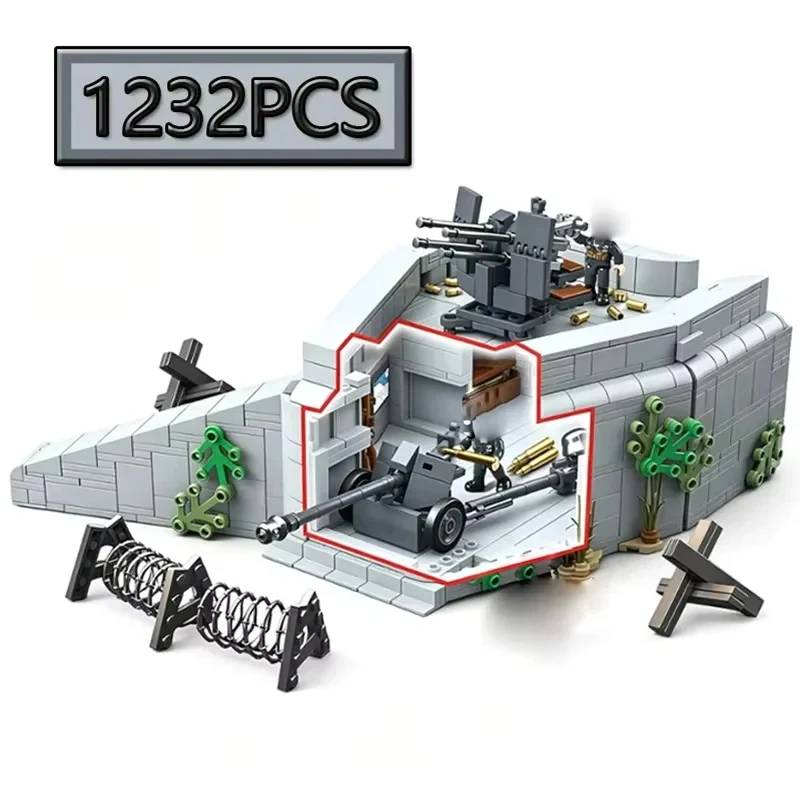 MOC 1232PCS 1:35 Atlantic Fortress Military Base Building Block Blockhouse Creative Model Puzzle Toy Birthday Gift