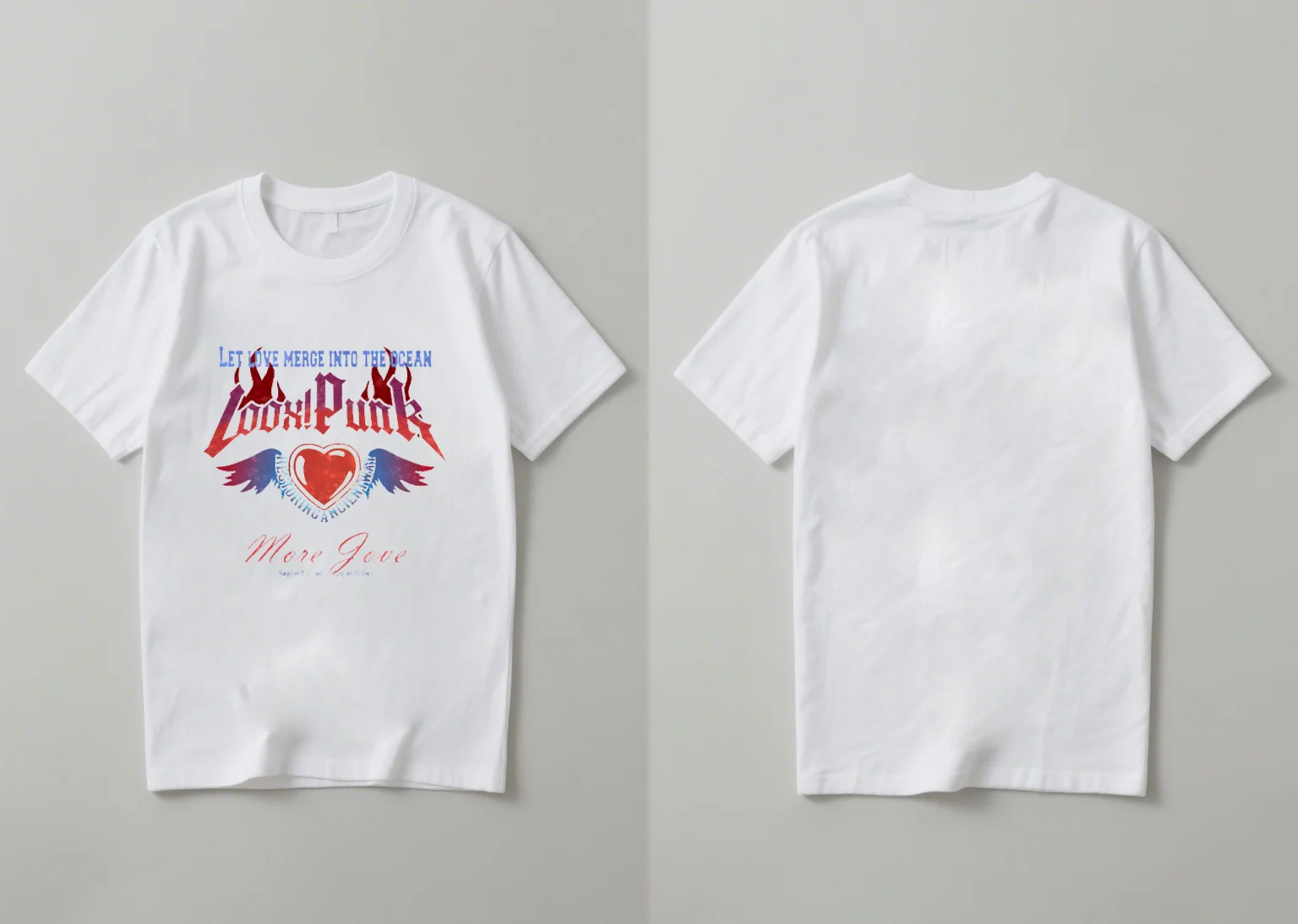 

The 2025 new trend fashion punk style heart shaped wing printed short sleeved shirt is casual loose and comfortable