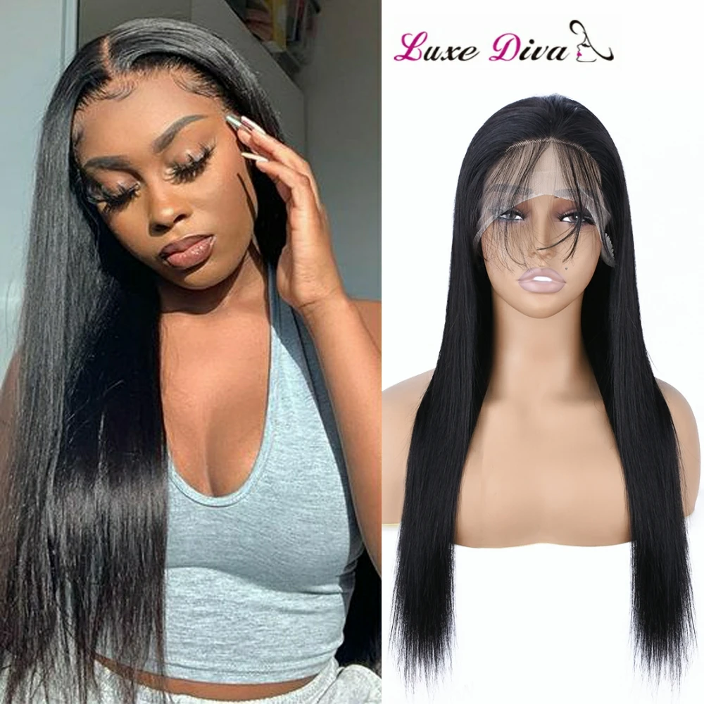 Luxediva13x4 Wig Rambut Manusia Remy Renda Depan Wig Rambut Manusia Depan Renda Transparan Lurus Brasil Telah Ditanami Garis Rambut