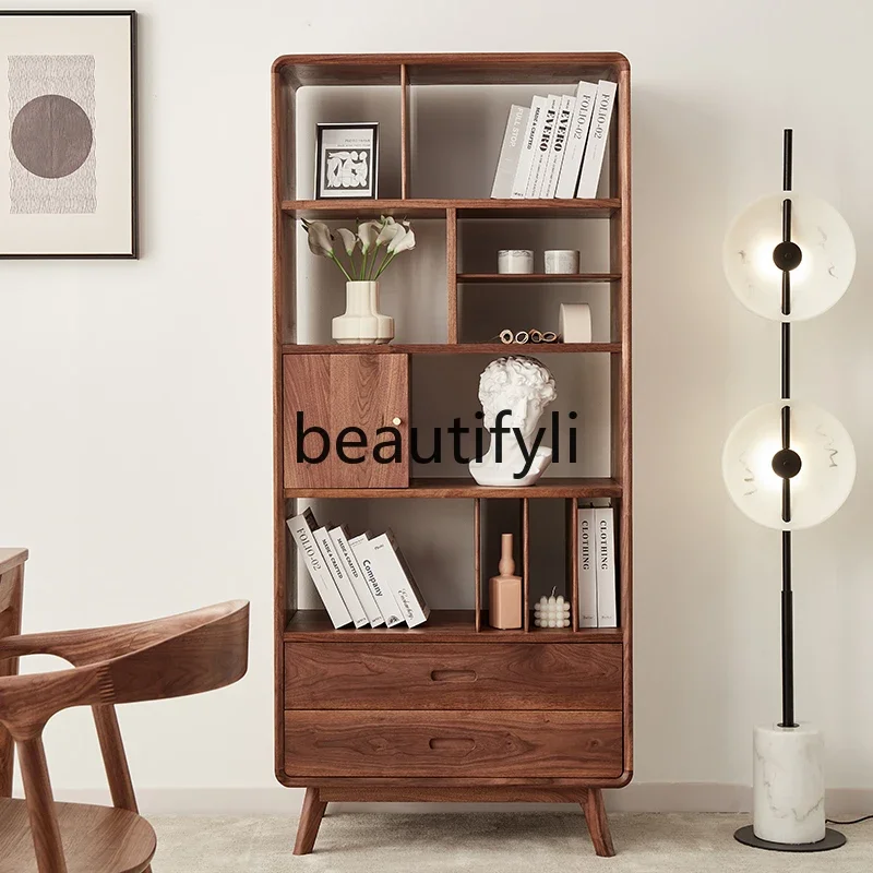 

v North American black walnut free combination cabinet living room storage cabinet simple all solid wood bookcase