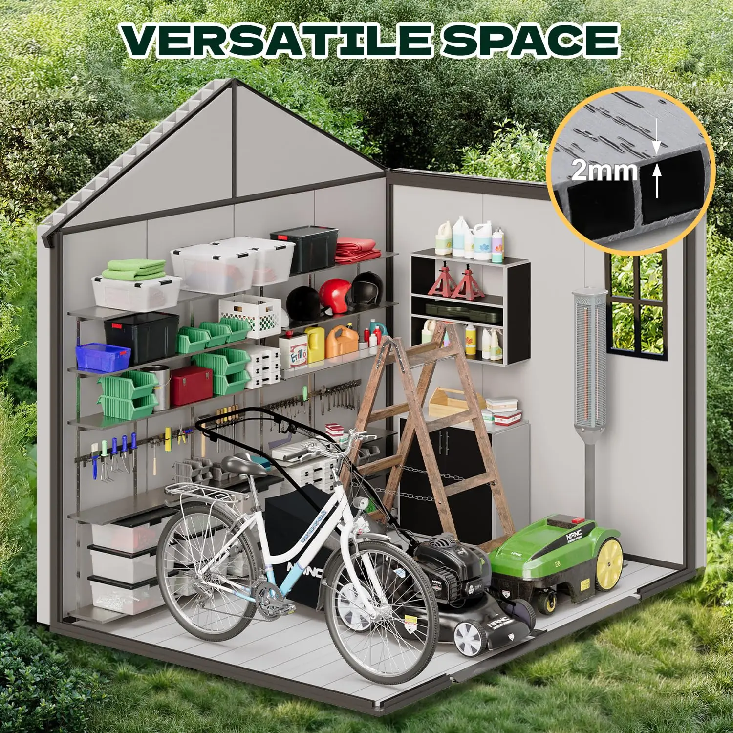 8x6 FT Resin Outdoor Storage Shed with Floor, Plastic Garden Tool Shed, Customized view 3