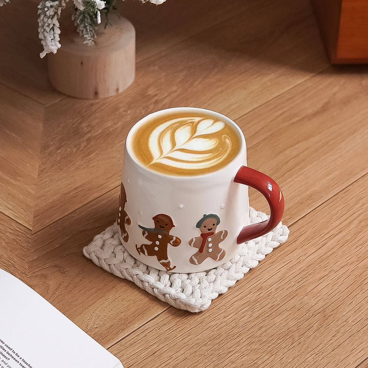 1Pc11.3Oz عيد الميلاد الزنجبيل رجل السيراميك القدح ، الزنجبيل رجل كوكي التزلج شكل فنجان القهوة مناسبة لعيد الميلاد الأسرة حفلة عشاء شرب كوب فنجان القهوة كوب الإفطار هدية عيد الميلاد الديكور هدية
