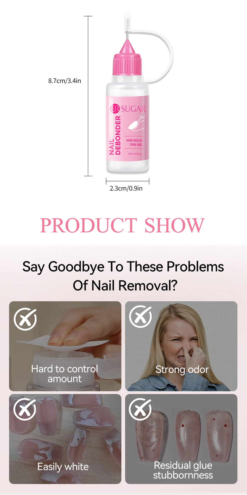 UR SUGAR 15ml Remover For Solid Tips Gel False Nail Tips Solid Adhesives Gel Remover Press On Nails Gel Fake Tips Remover Tools