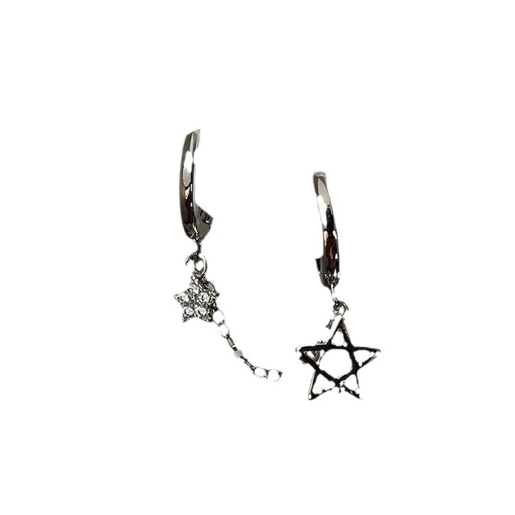 1PCS Silver Color Star Chain Double Ear Hole Stainless Steel Ear Bone Nail Y2K Fashion Hottie Earrings for Women Jewelry