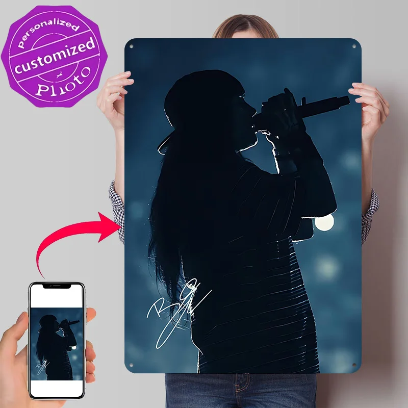 Billie Eilish 3D Printed Texture Poster Personalized Wall Art Retro Metal Tin Signs for Decoration Room Decorating Interior Home