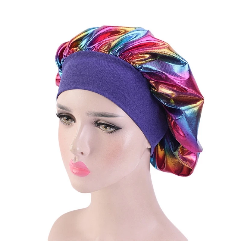 New Fashion Styling Hair Caps For Sleeping Wide-Brimmed Round Hat Beauty Salon Chemotherapy Nightcap With Elastic Hairband Laser