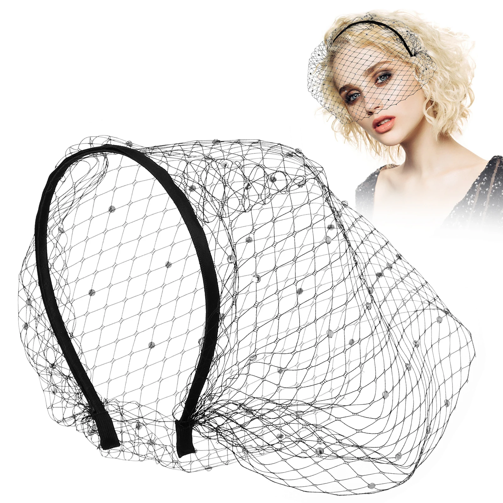 

Headband Veil Women Mesh Hair Wed Net Birdcage Wedding Black Birdcage Fascinator Veil Bird Set Mesh Veil Headband Medieval Set