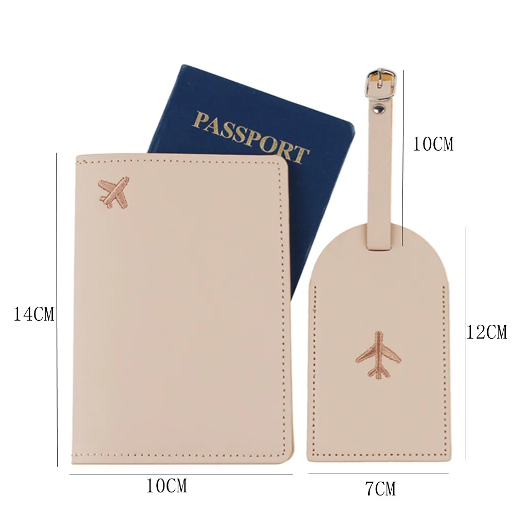 여행용 자수 여권 케이스, 여권 커버 및 수하물 태그 세트, 여성 남성용 PU 가죽 여행 액세서리