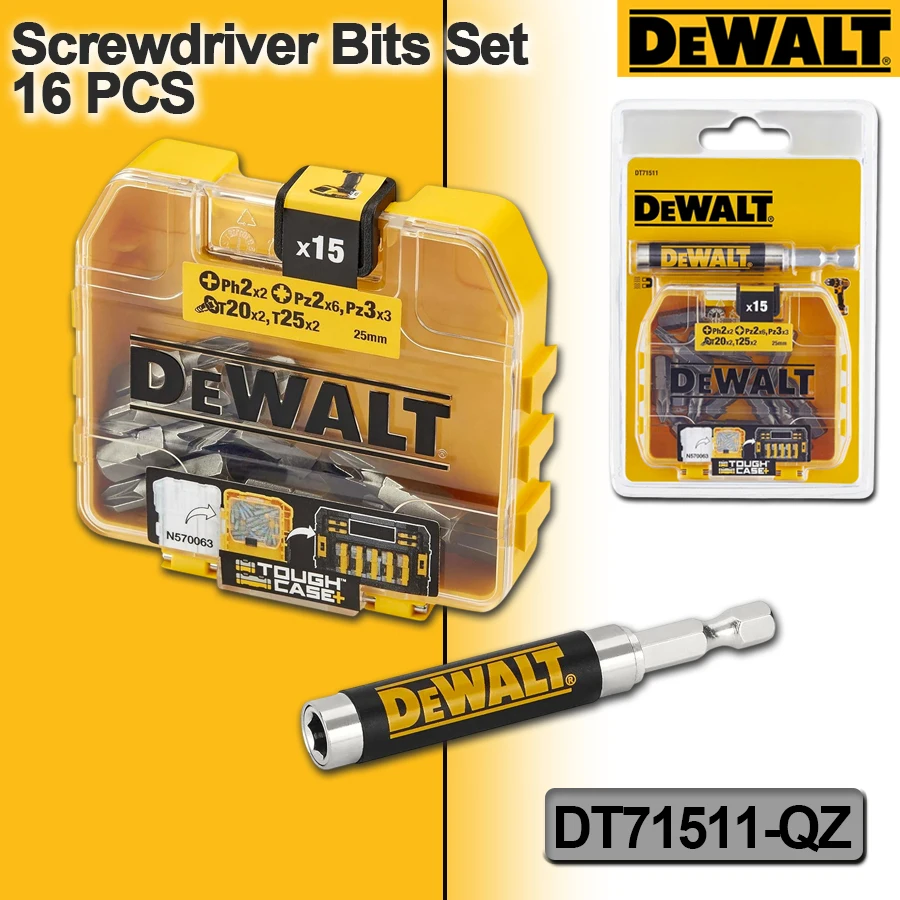 Dewalt 16 szt. wkrętaków wiertarskich i wkłady z uchwytem magnetycznym teleskopowym Ph2 x PZ2, PZ3 x 6, 2 x 3, T20 x 2, T25 x 2, DT71511-QZ