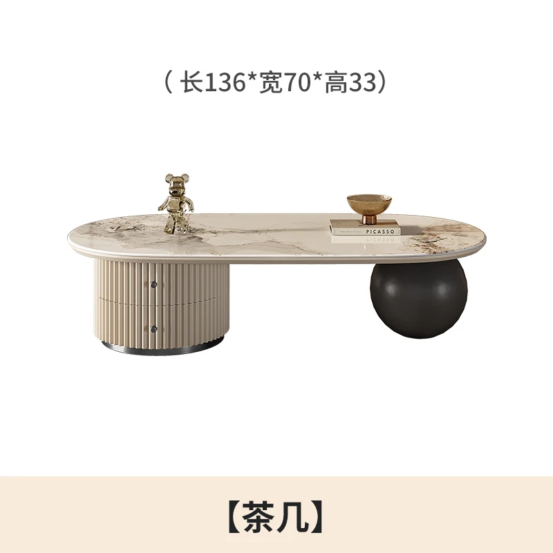 Luxury Italian Stone Plate Tea Table TV Station Combination Small Apartment Simple Modern Living Room Home Furnishings