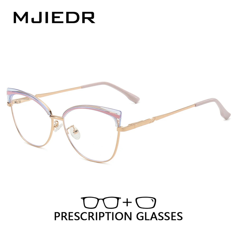 

MJIEDR Women's Trendy Butterfly Prescription Glasses Cateye Alloy Myopia Progressive Eyewear with Spring Leg