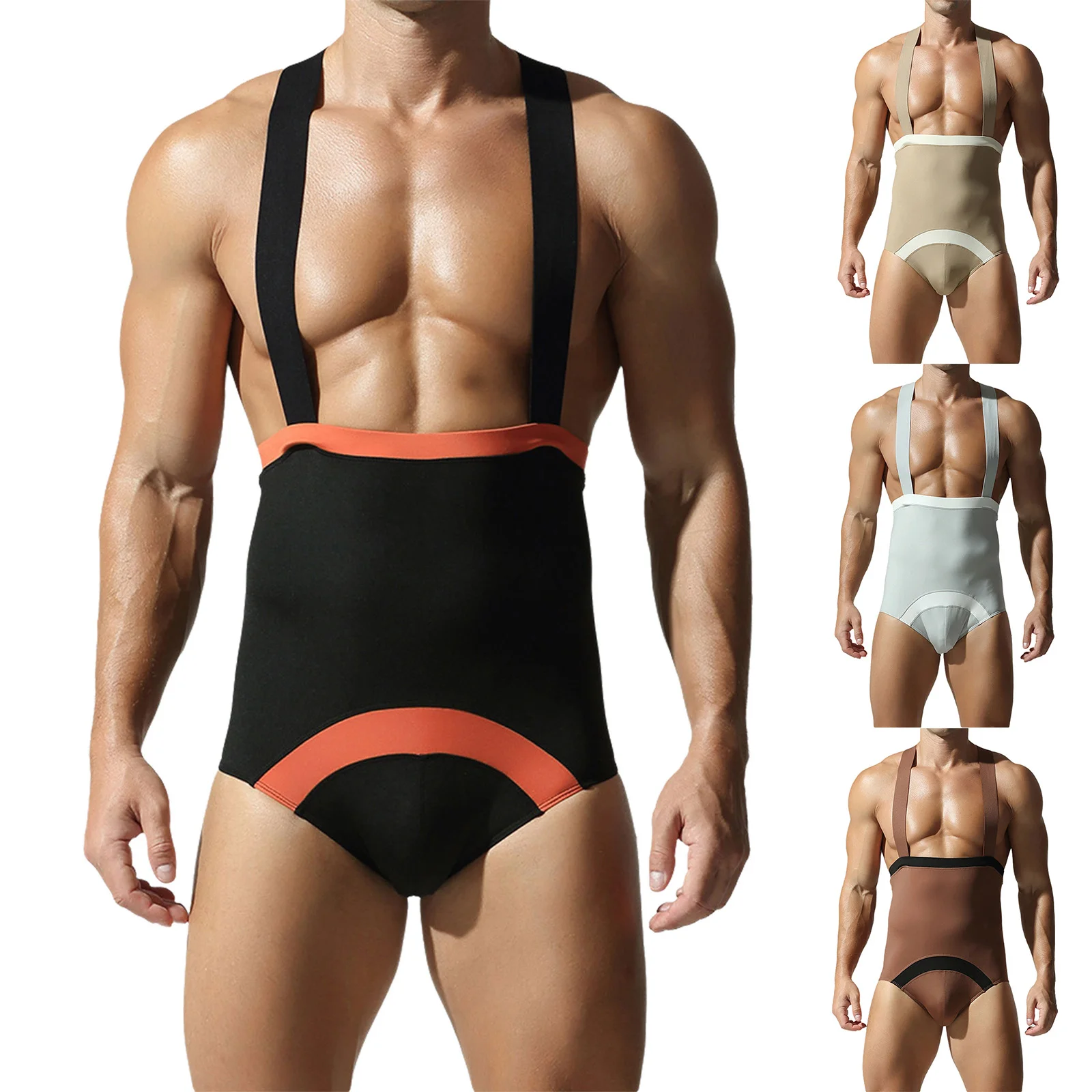 

Men Wrestling Singlet Matches Sport Bodysuit Stretchy Slim Fit High Cut Suspender Sports Gym Fitness Bodybuilding Bodysuits