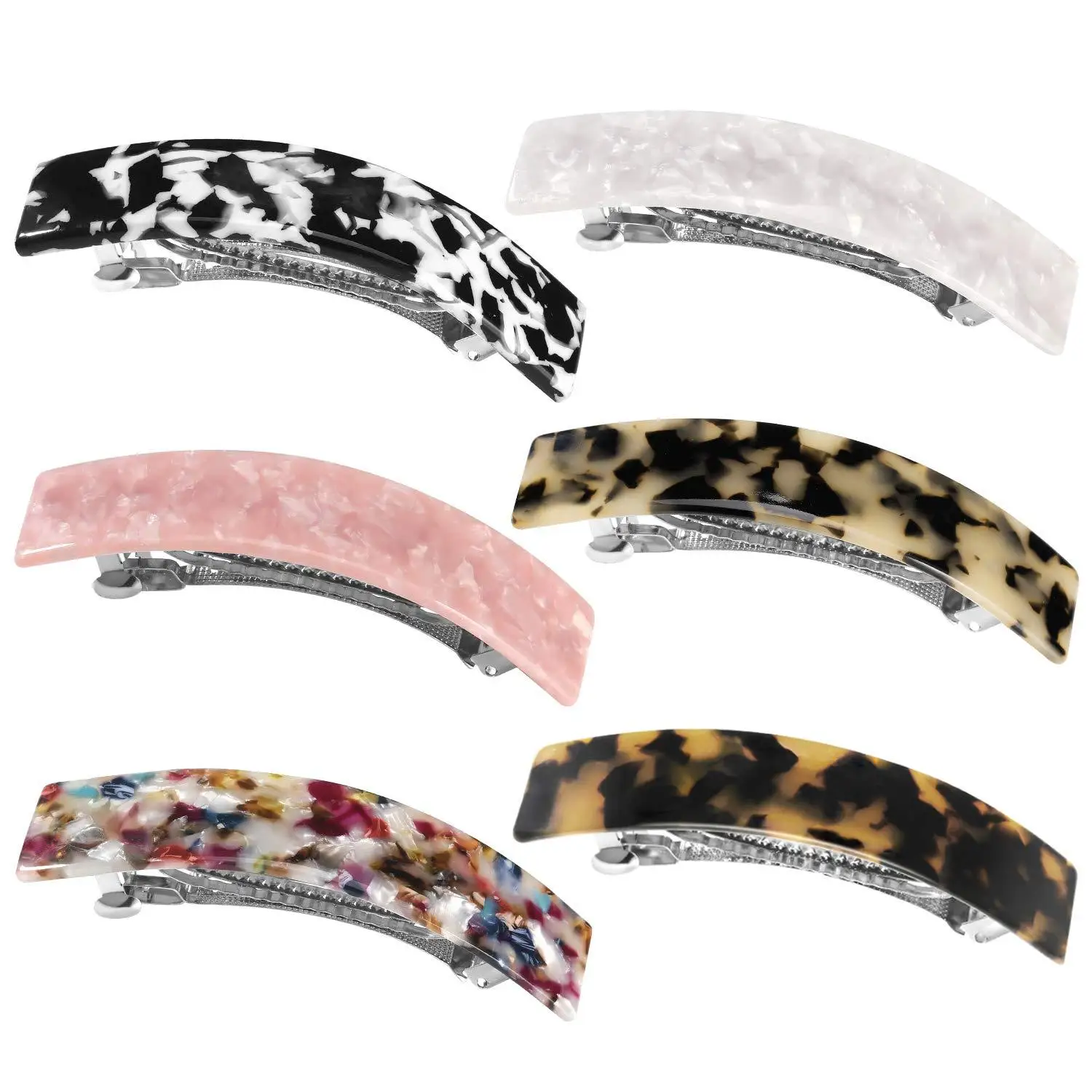 

2PCS Women Leopard Marble Hairpin Textured Rectangle Duckbill Clips Barrette Girls Hair Accessories For Acetic Hair Clip