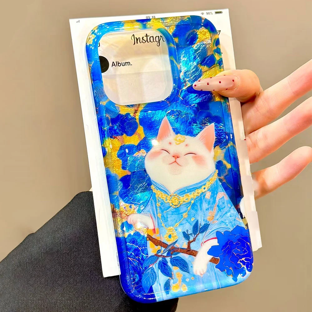 Lucky White Cat Vortex Textur Damen Mädchen Handyhülle für iPhone 16 16e 15 14 13 12 Pro Max 7 8 Plus X XS XR SE 2022 Taschenhülle
