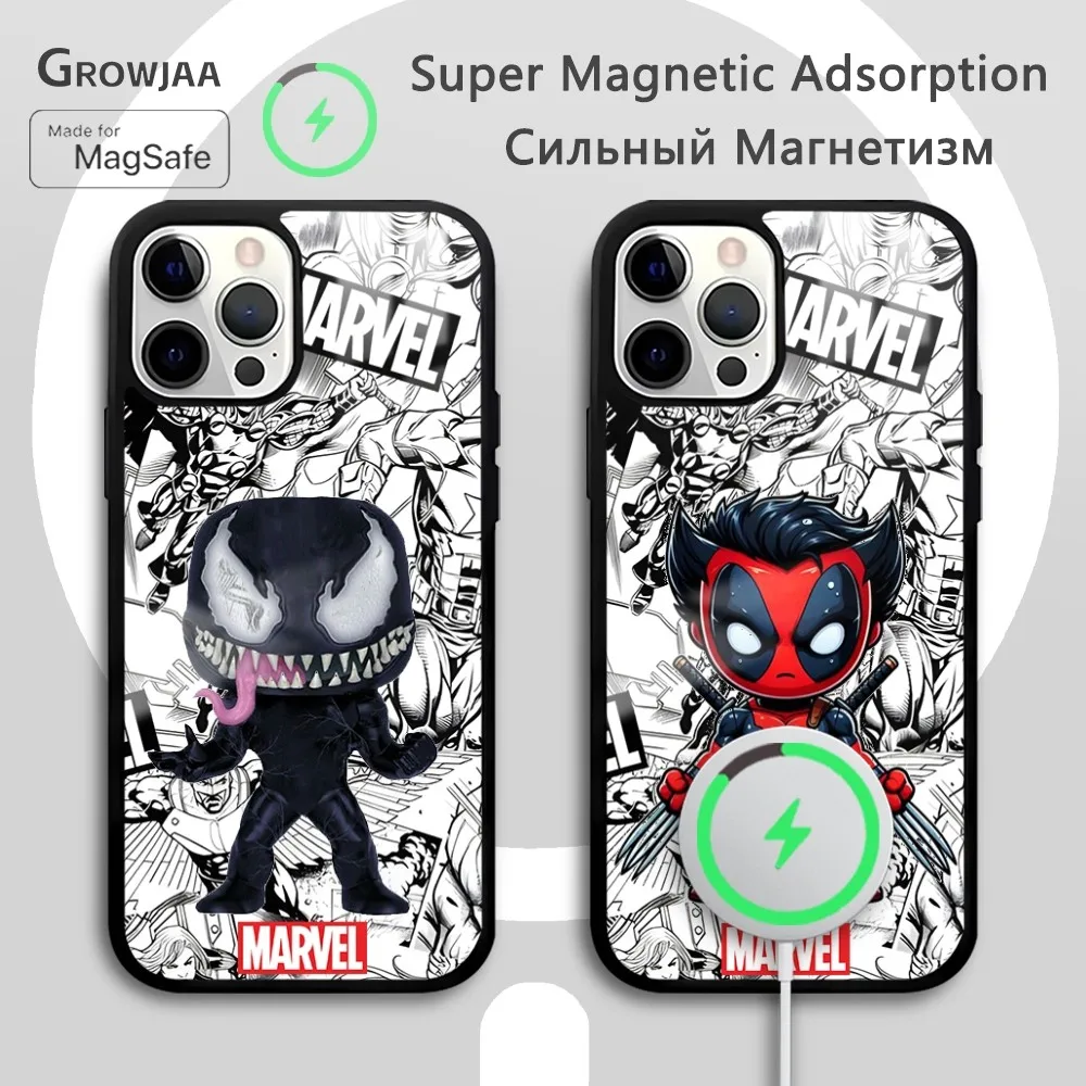 Cartoon  Venom Deadpool Phone Case For iPhone 16 15 14 13 12 11 Pro Max Plus Mini New Magsafe Mirror Wireless Magnetic Fun