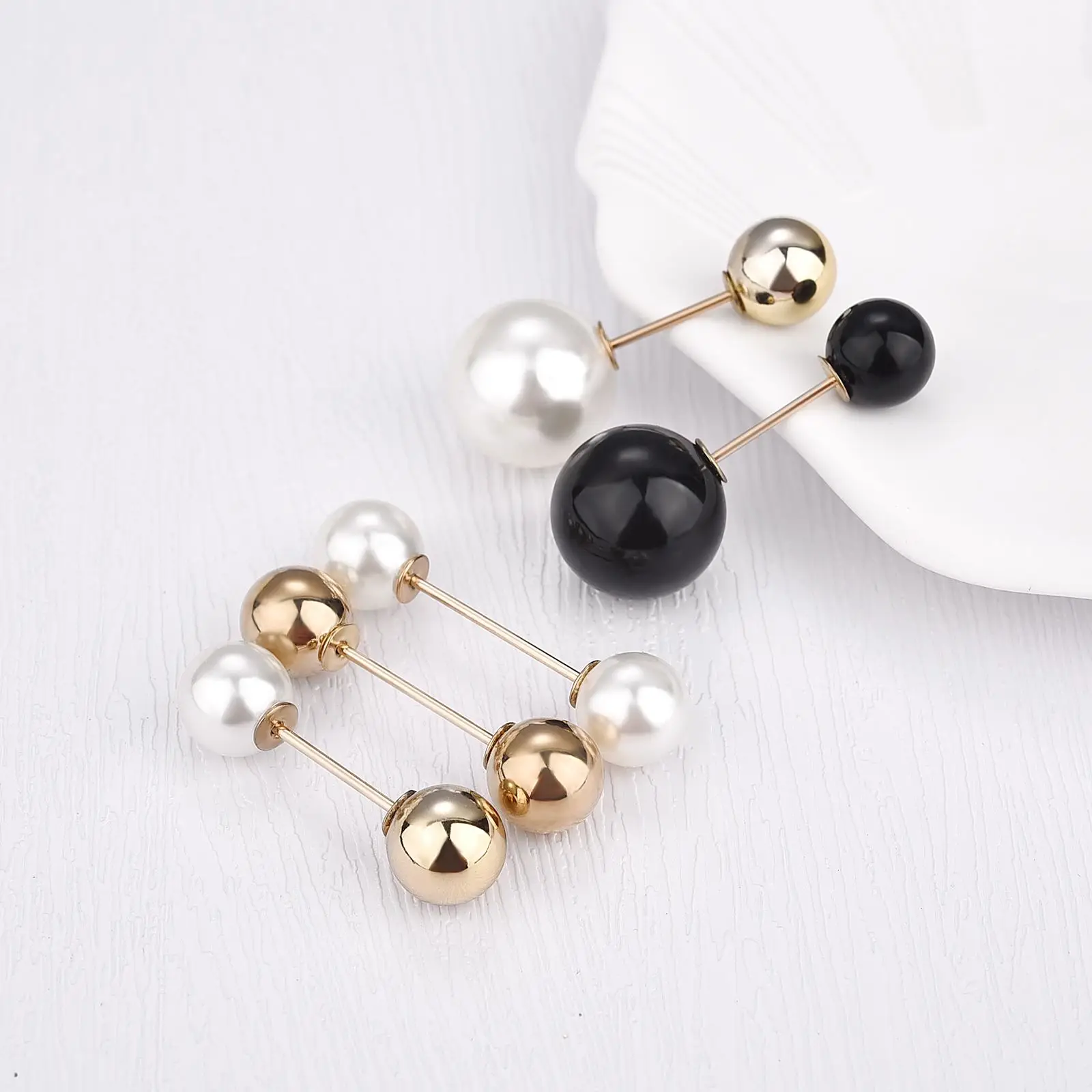 3Pcs/Set Double Beads Imitation Pearl Brooch Pins For Sweater Cardigan Women Clip Coat Dress Anti-Fade Exquisite Elegant Brooche