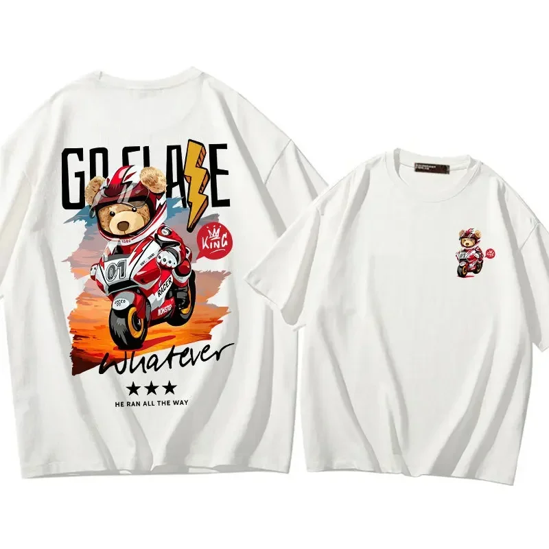 Little Bear Pure Cotton Short-Sleeved Parent-Child Jacket for Kids Summer Motorcycle Rider Isle of Man Theme Children's Fashion