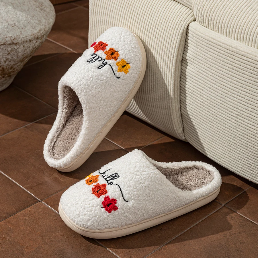 Winter damesslippers binnen zacht ademend comfortabel herfstbladeren paar mode winterhuisschoenen