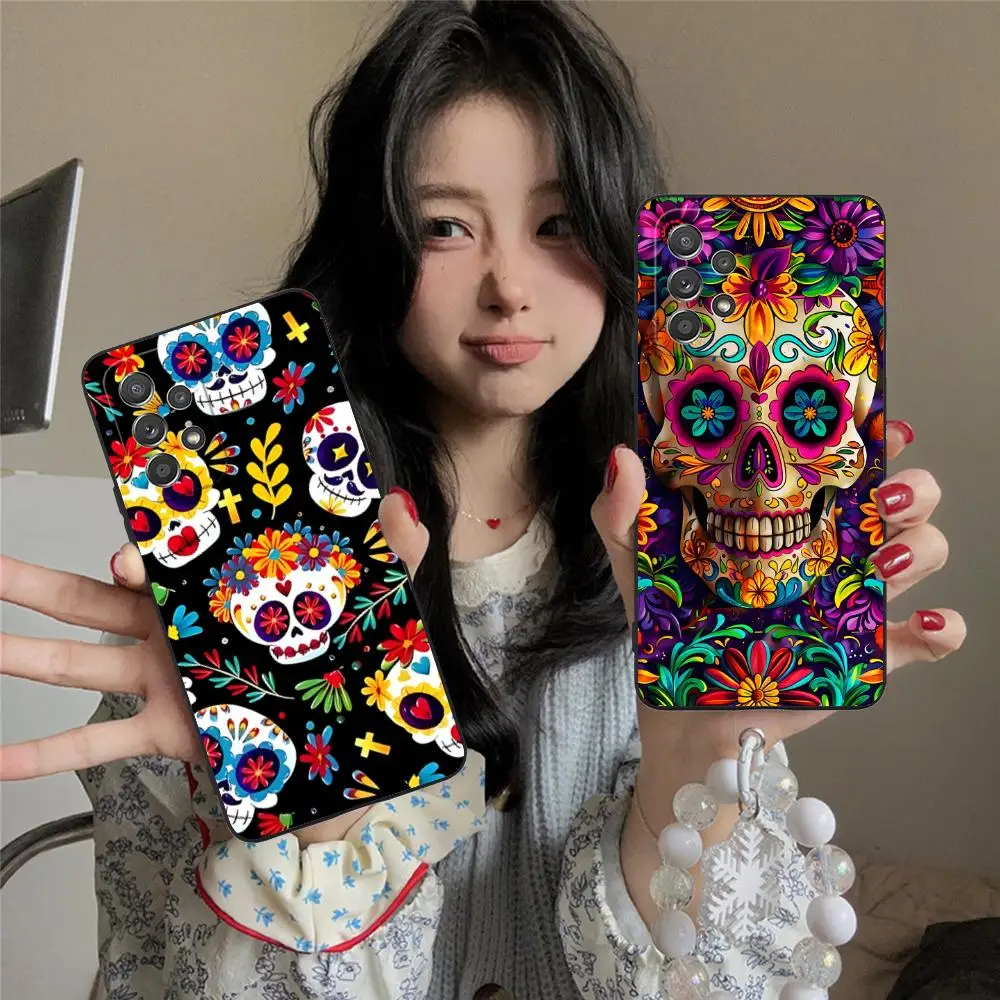 Day of the Dead Mobile Phone Case for Samsung Galaxy M55 54 42 35 34 33 32 23 22 15 14 13 12 F55 5G Colorful Cover Luxury Cover