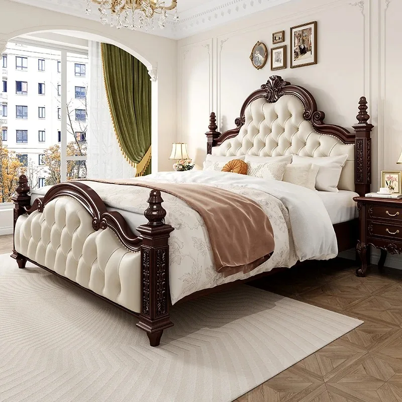 European Headboard Master Double Bed European Style Twin King Size Double Bed Wooden Nordic Cama Matrimoniales Home Furniture