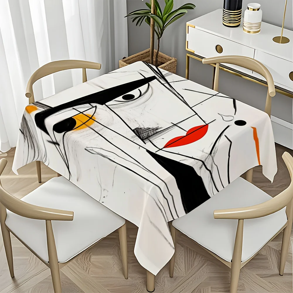 A design of an abstract geometric face sketch rectangular tablecloth, specially created for a gentle dining atmosphere.zyc