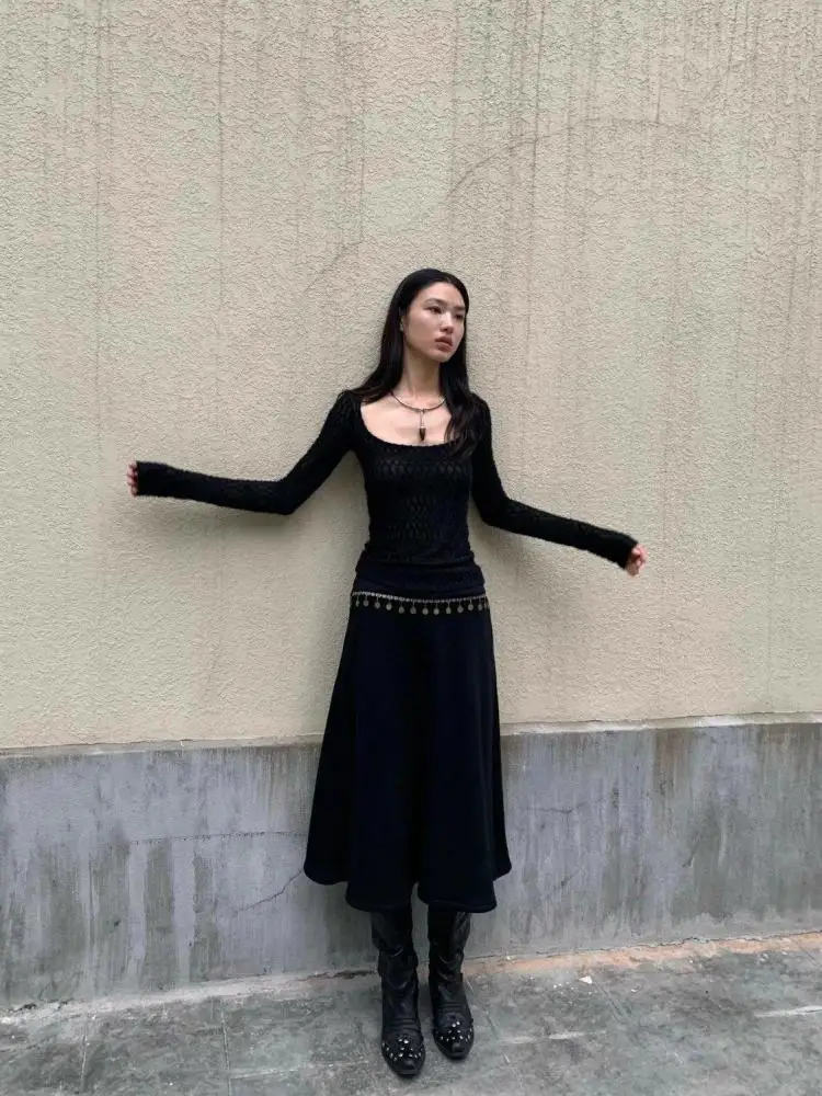 Tonngirls Vintage T Shirt Women Square Collar See Through Crop Tops Y2k Fairycore Tshirts Streetwear Korean Style Tee Tops 2000s