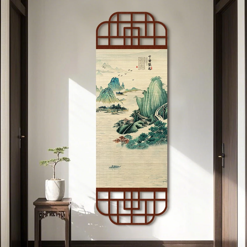 Zen ink wash Landscape Wall Art, Bamboo Scroll Calligraphy Hanging Painting for Tea Room Living Room Study, Aesthetic Room Decor