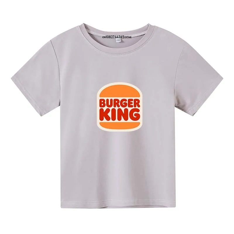 Burger King Print Kids Summer Leisure Daily Breathable Short Sleeve T-shirts 3-13 Years Boys Girls Streetwear Tess Children Tops